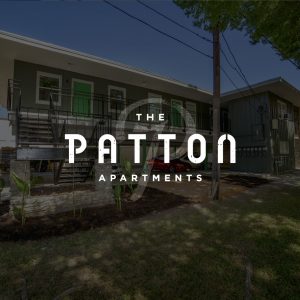 Photo of the patton apartments, soft gray walls and front entrance